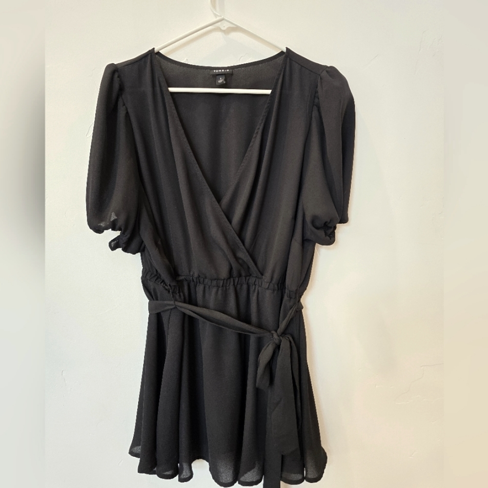 Torrid cross body peplum blouse with waist tie. Flowy fashion plus size classic